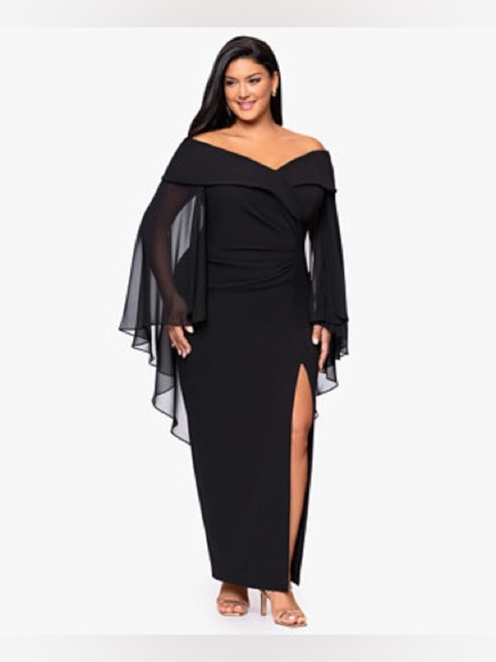 XSCAPE
Plus-Size Long Caped Scuba Dress